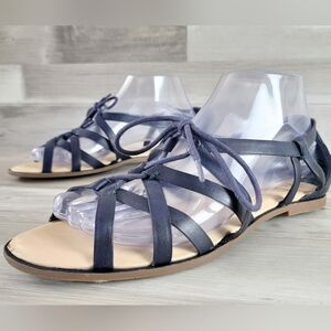 Sole Society So-Gillian Moroccan Grease Calf Leather Navy Blue Sandal  Size 8/38